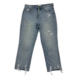 Pistola Charlie Straight jeans light wash with distressed a raw, ripped hem 28